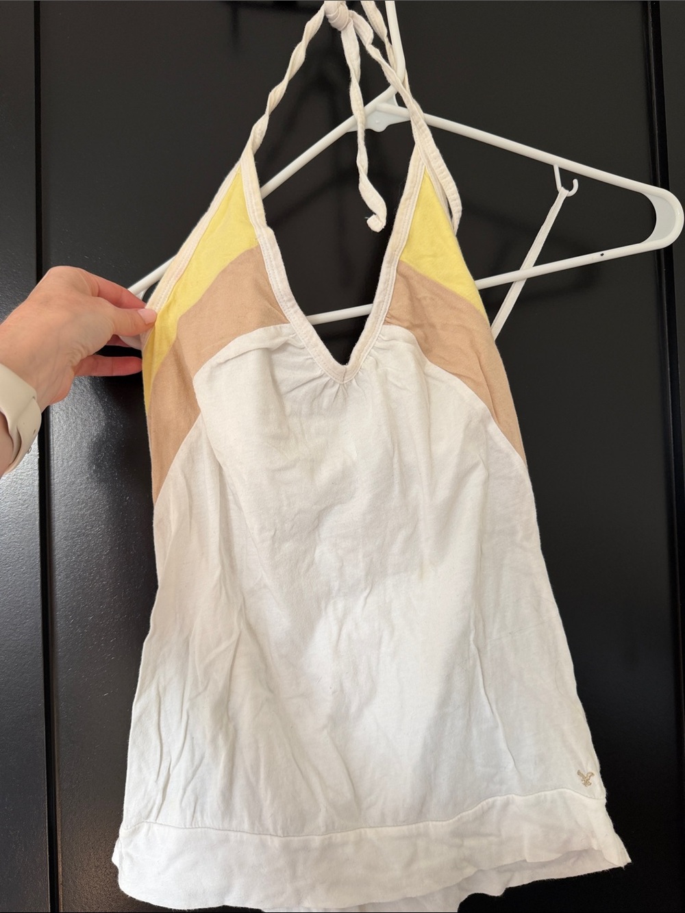 American Eagle Outfitters Cream White Tank Top with Gold Logo
